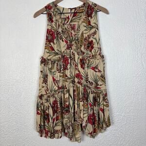 Free People Haze Floral Hummingbird Print Tunic Tank Top Boho Artisan Size Small